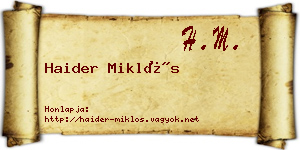 Haider Miklós névjegykártya